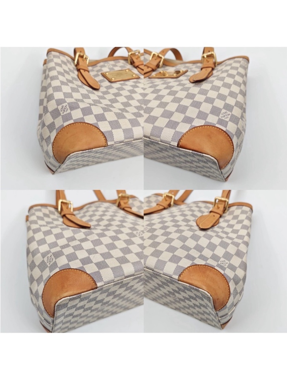 Louis Vuitton Damier Azur Check Canvas Tote with Tan Leather & Gold Hardware - Picture 11 of 14